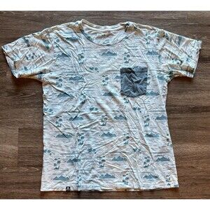 Lira Size Medium Soft T- Shirt With Pocket Blue And White Palm Trees